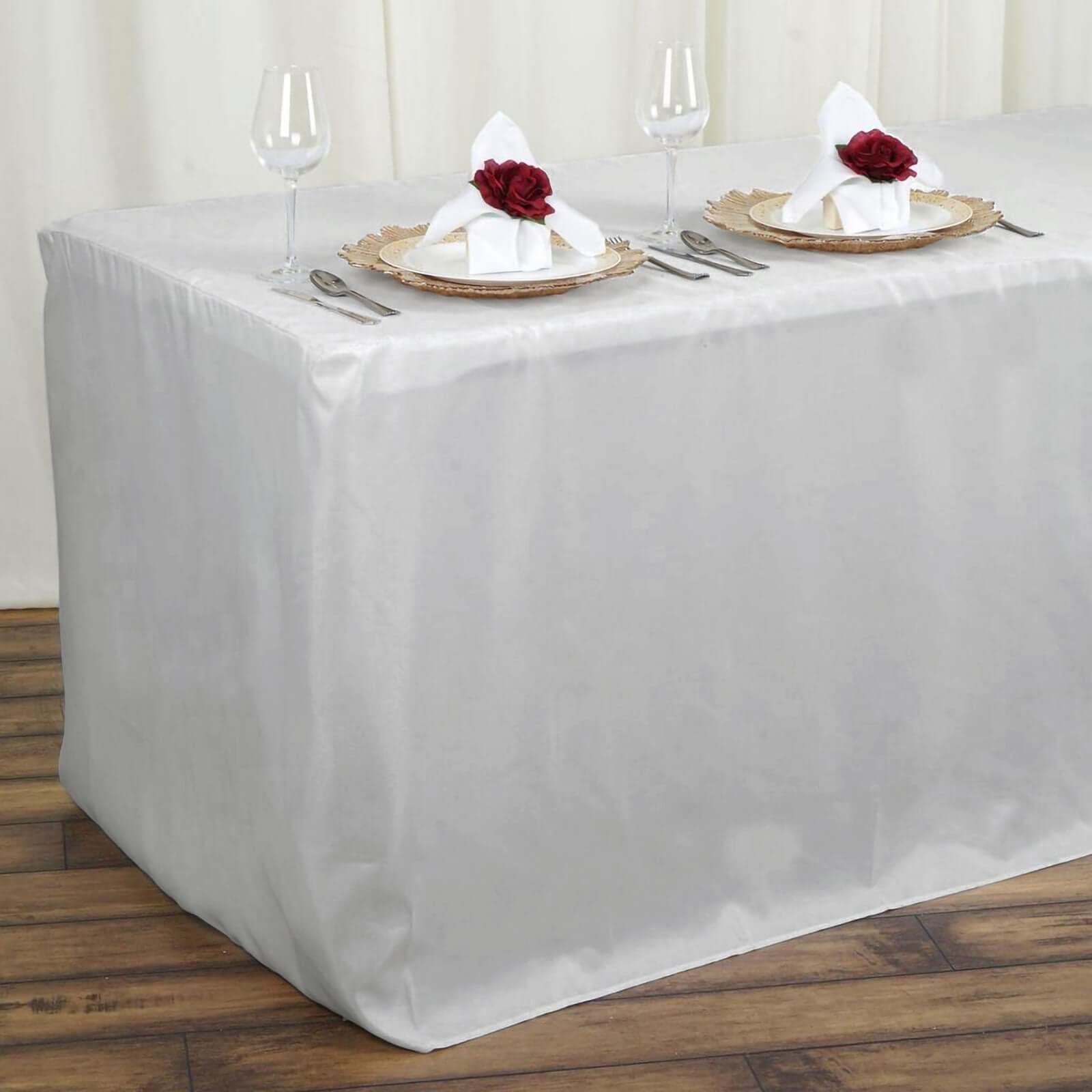 Fitted Polyester 72"x30" Rectangle Tablecloth Silver - Durable and Easy to Maintain Table Cover