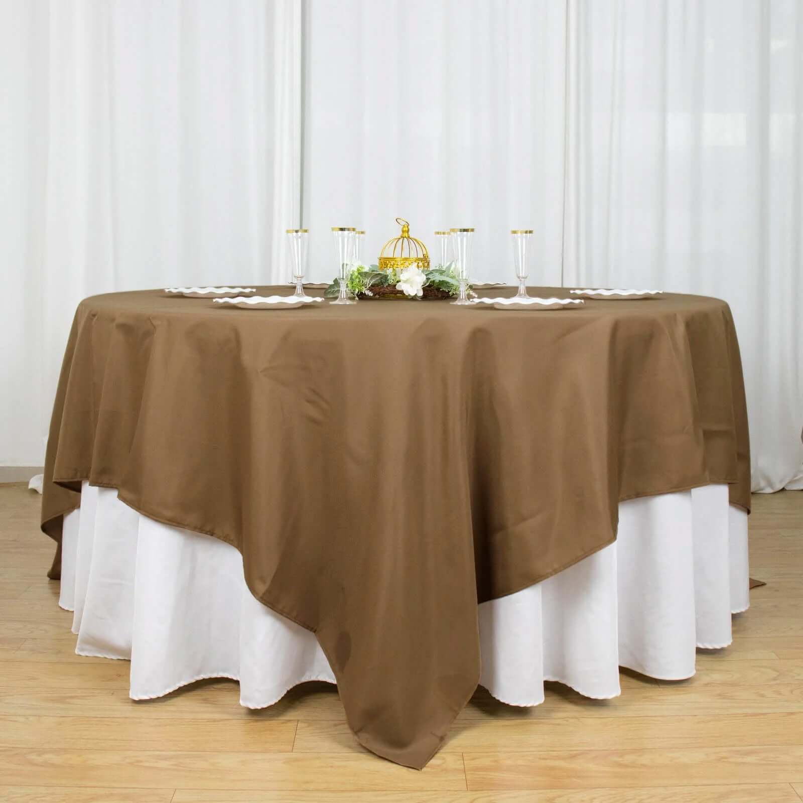 Polyester 90"x90" Table Overlay Square Tablecloth Taupe - Wrinkle-Resistant & Durable Table Cover