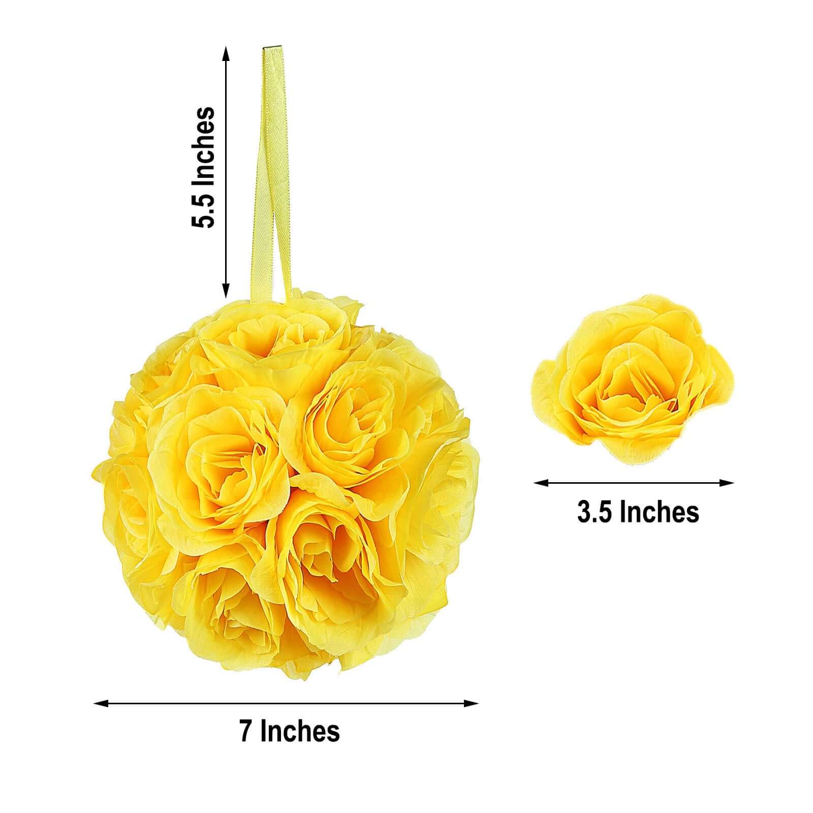 2 Pack 7" Yellow Artificial Silk Rose Kissing Ball, Faux Flower Ball