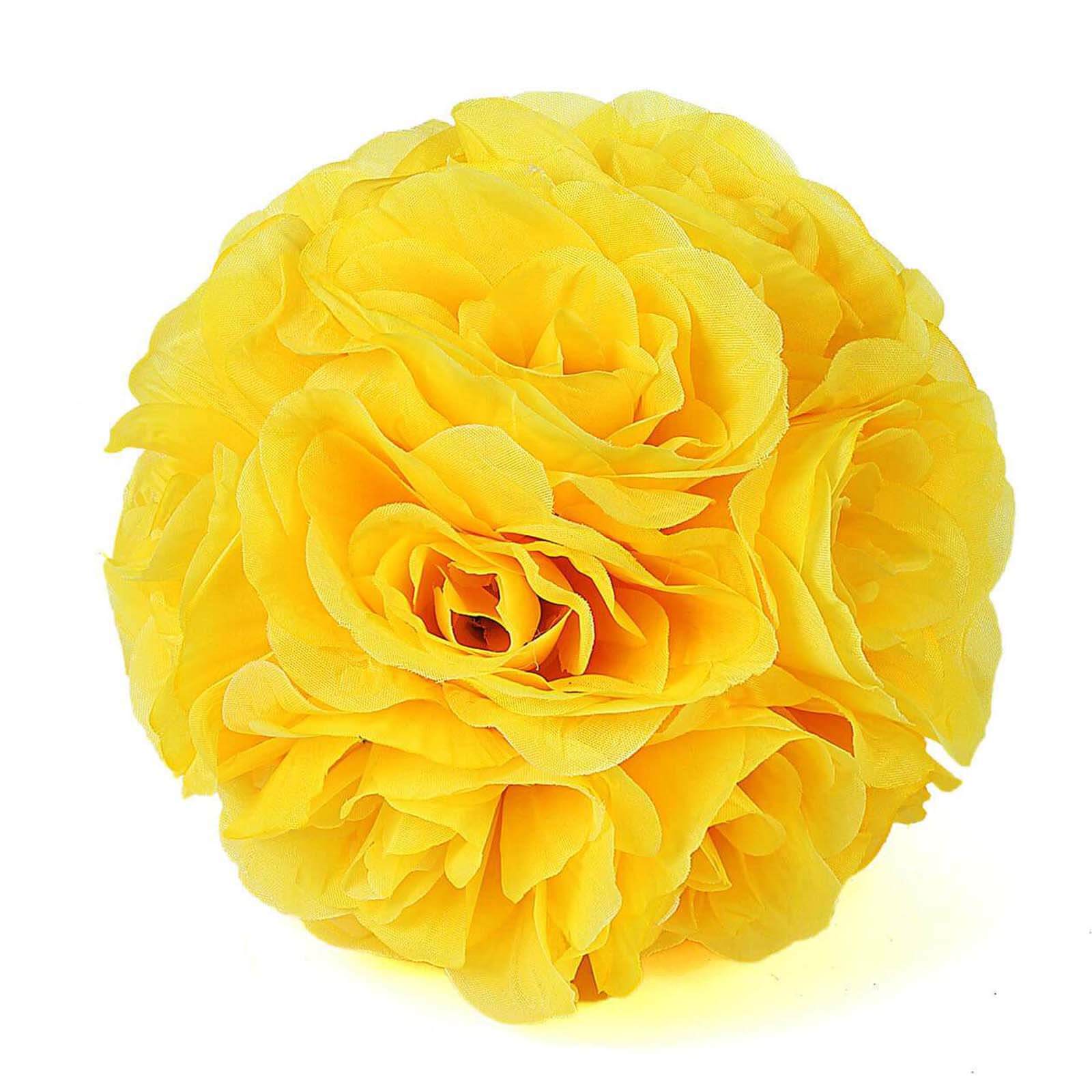2 Pack 7" Yellow Artificial Silk Rose Kissing Ball, Faux Flower Ball