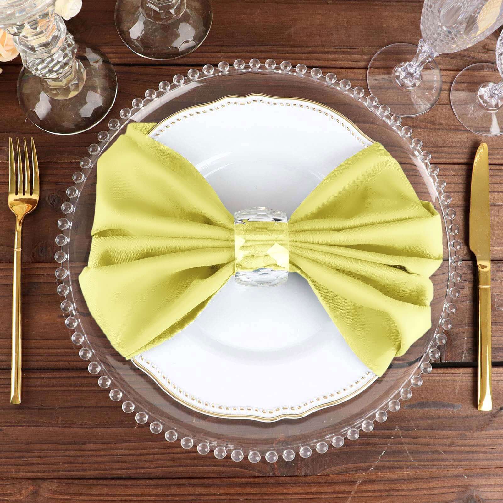 5 Pack Polyester 20"x20" Napkins Yellow - Wrinkle Resistant & Easy Care Cloth Napkins