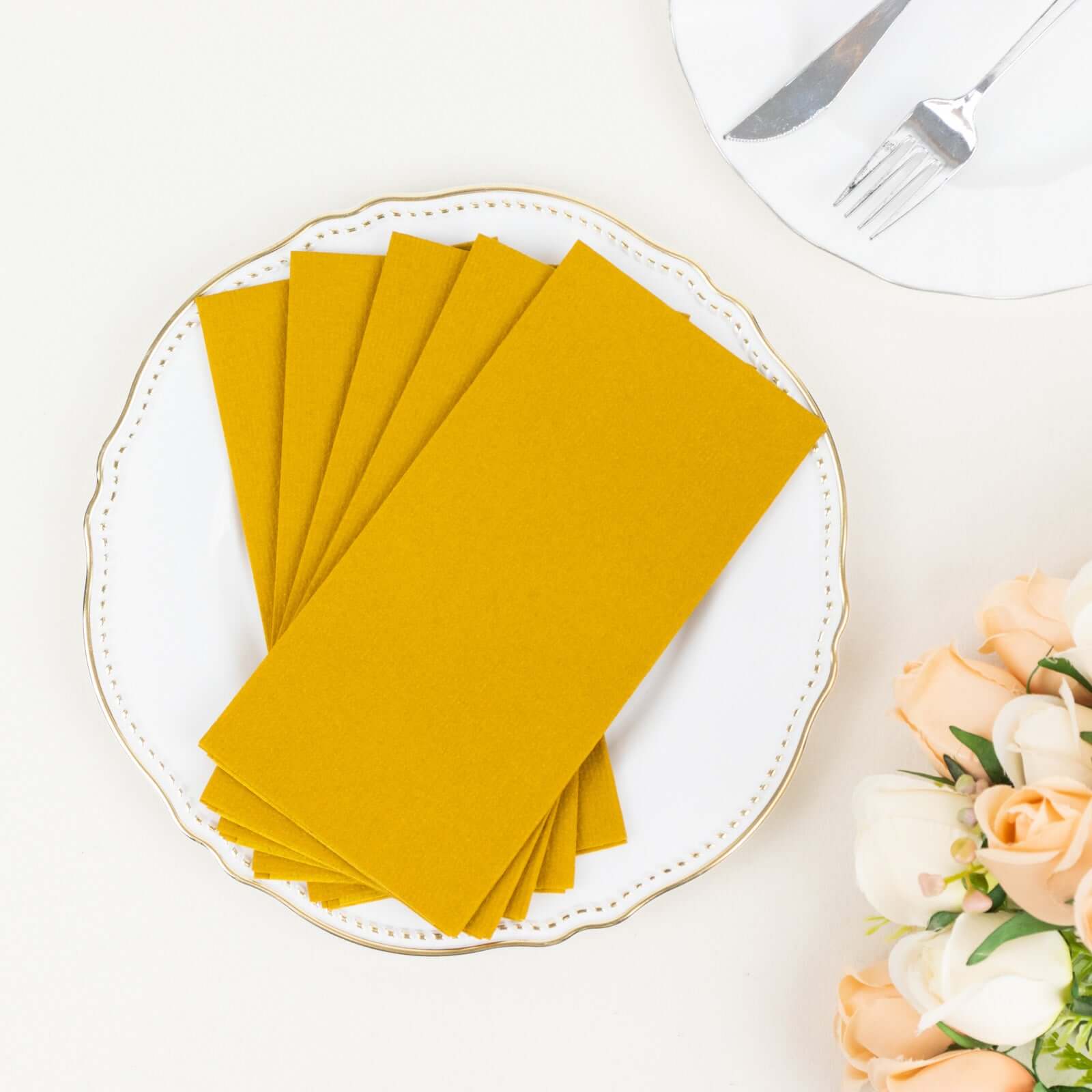 20-Pack Paper Linen-Like Napkins Gold - Disposable Hygienic Airlaid Guest Towels 8.5"x4"