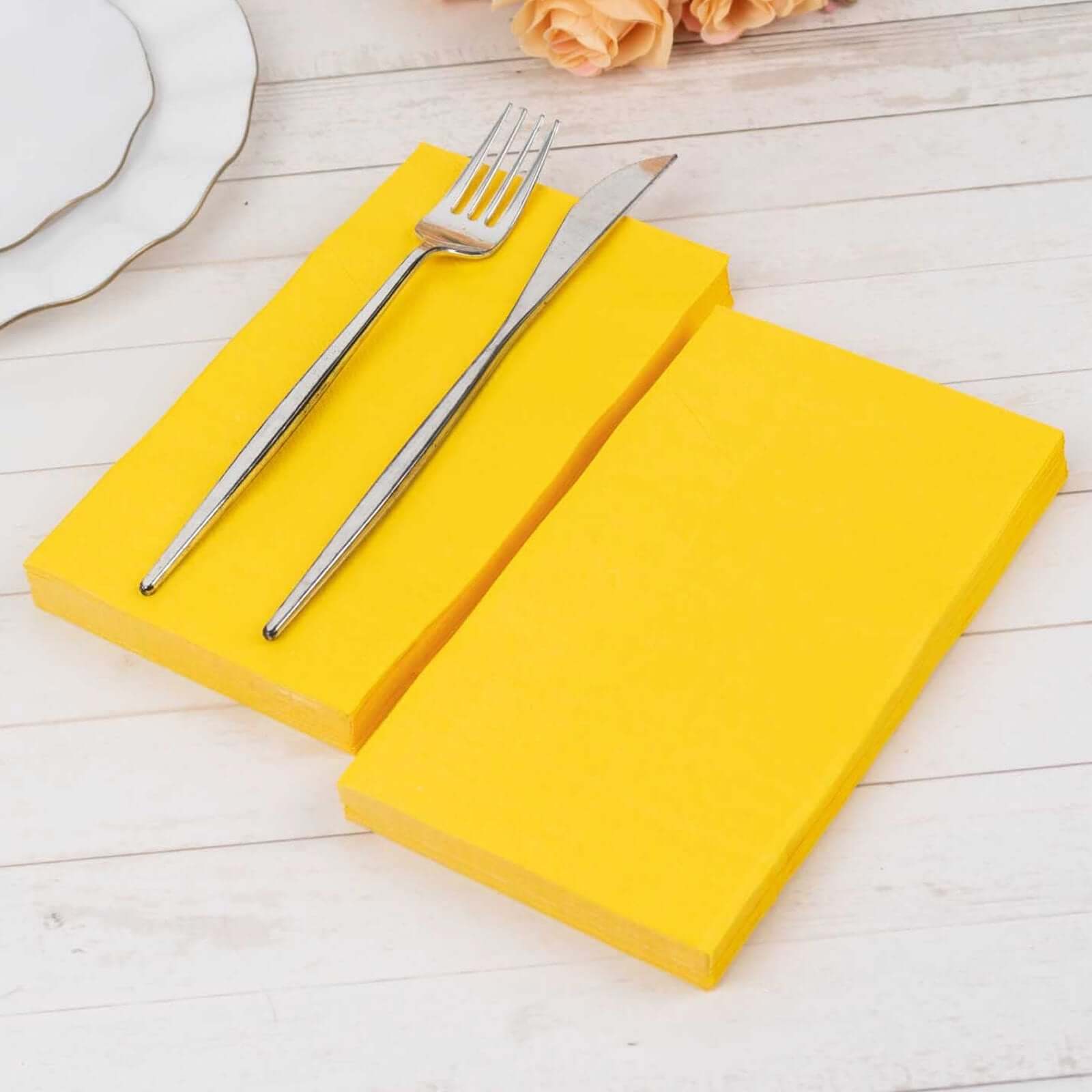 50-Pack Paper Napkins Soft Yellow - Disposable 2-Ply Cocktail and Beverage Napkins for Weddings