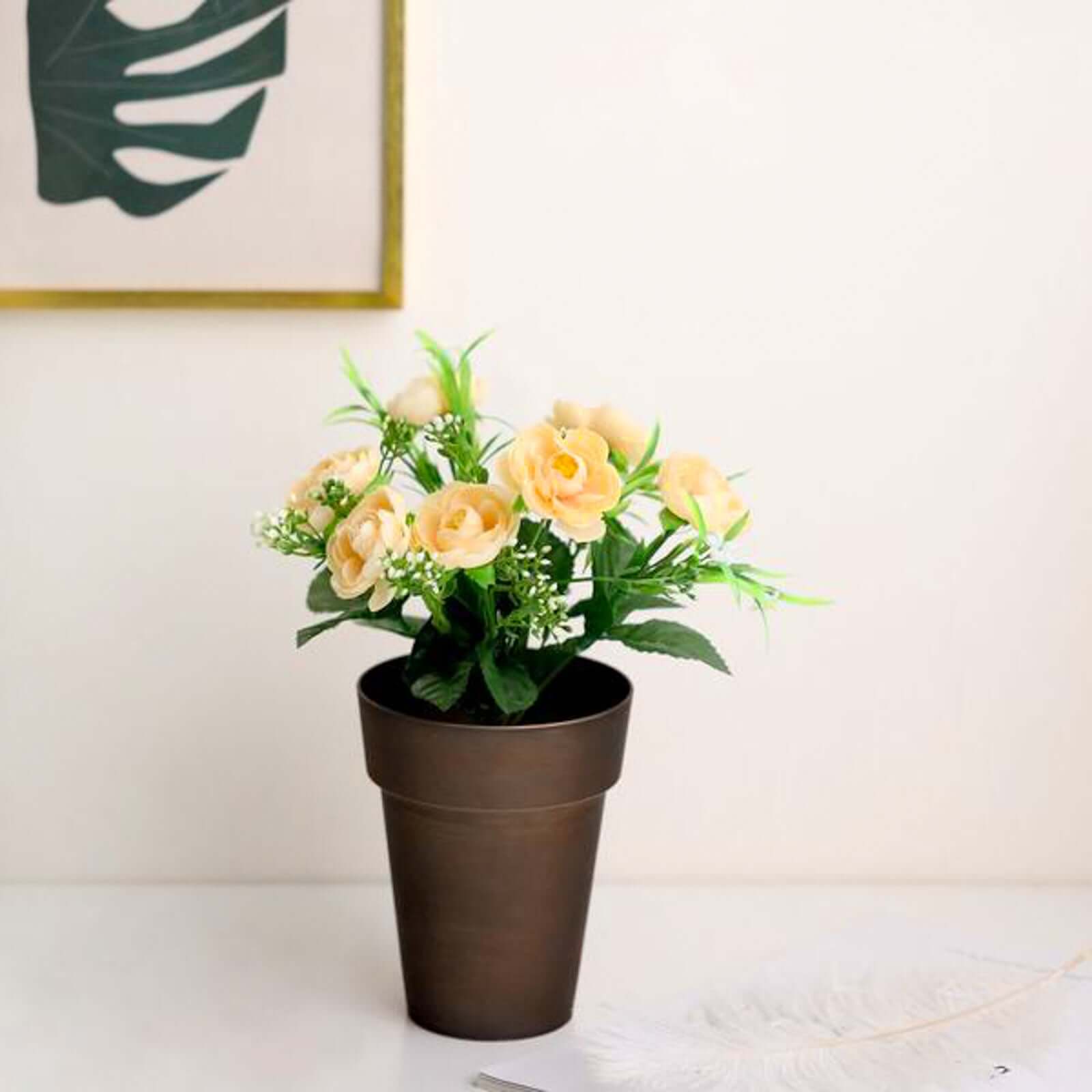 2-Pack Flower Plant Pots Medium Design Rustic Brown - Plastic Indoor Decorative Planters 6"