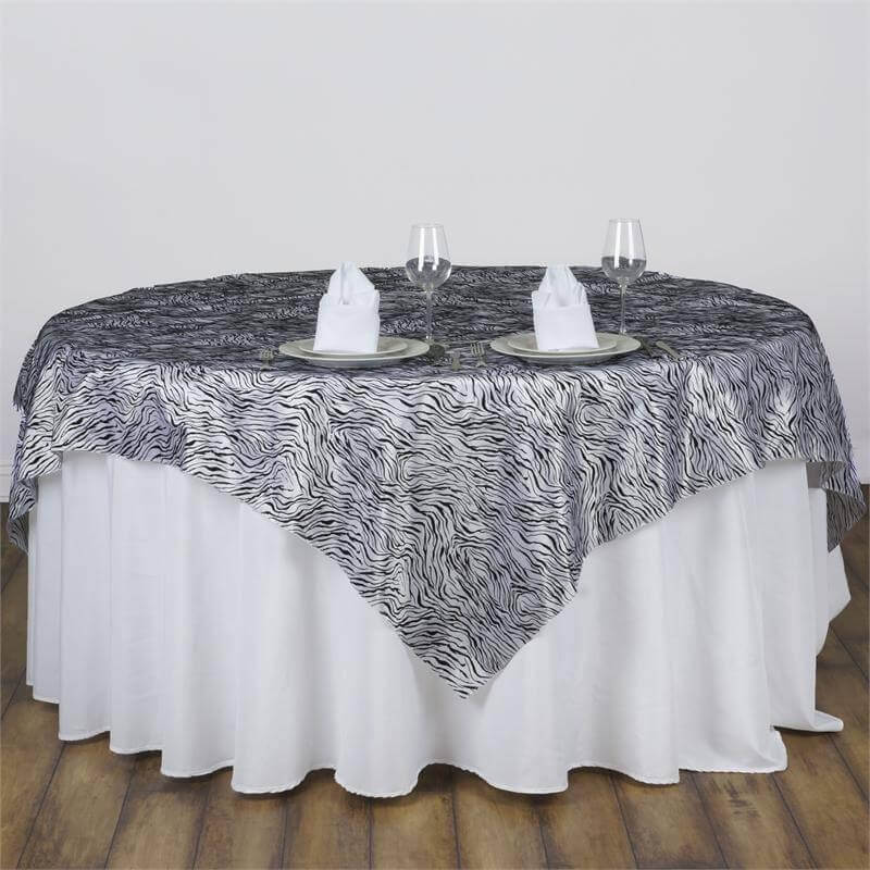 Taffeta 90"x90" Table Overlay Black and White - Tiger Print Tablr Topper for Jungle Theme